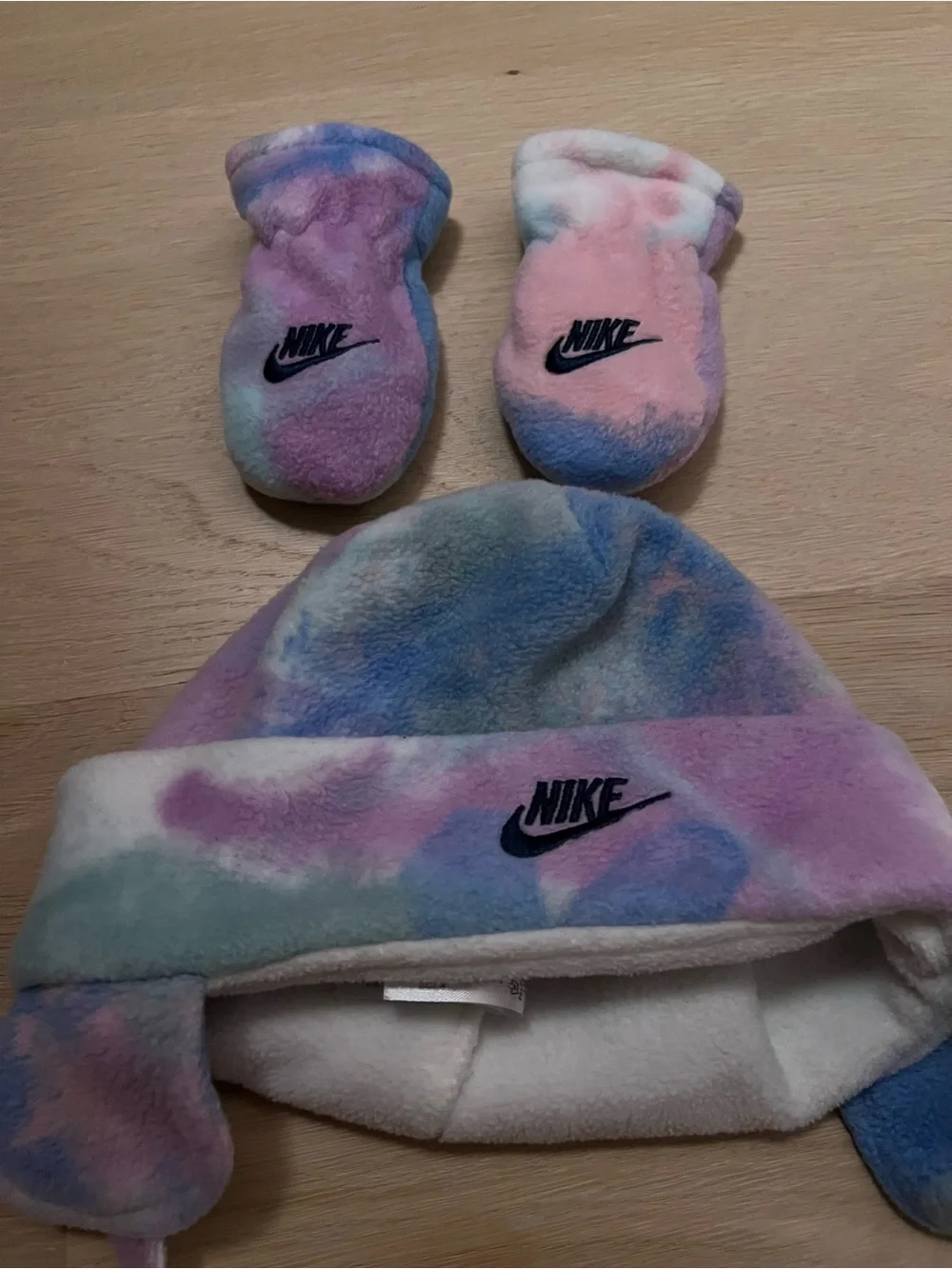 Nike Kids Tie-Dye Pastel Fleece Hat and Mittens - Pink, Blue, Purple